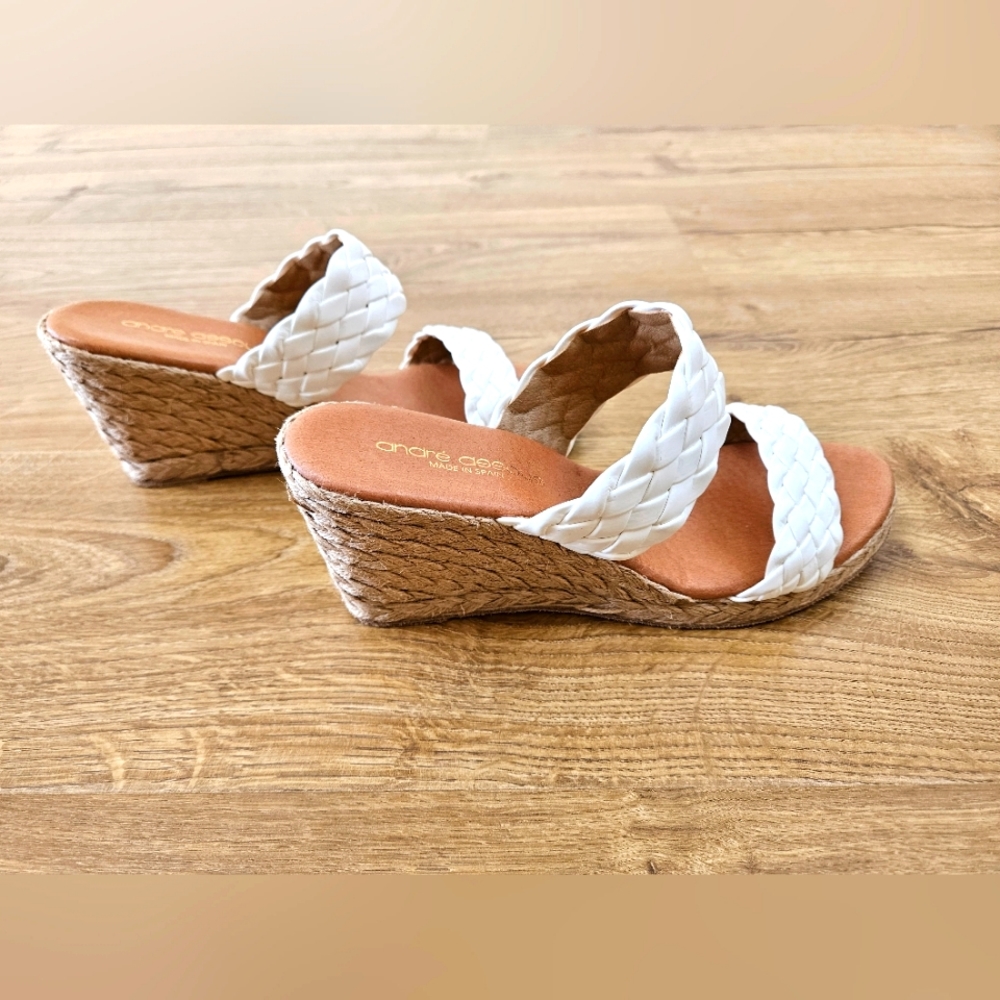 André Assous Leather Aria Espadrille Wedge White Size 38